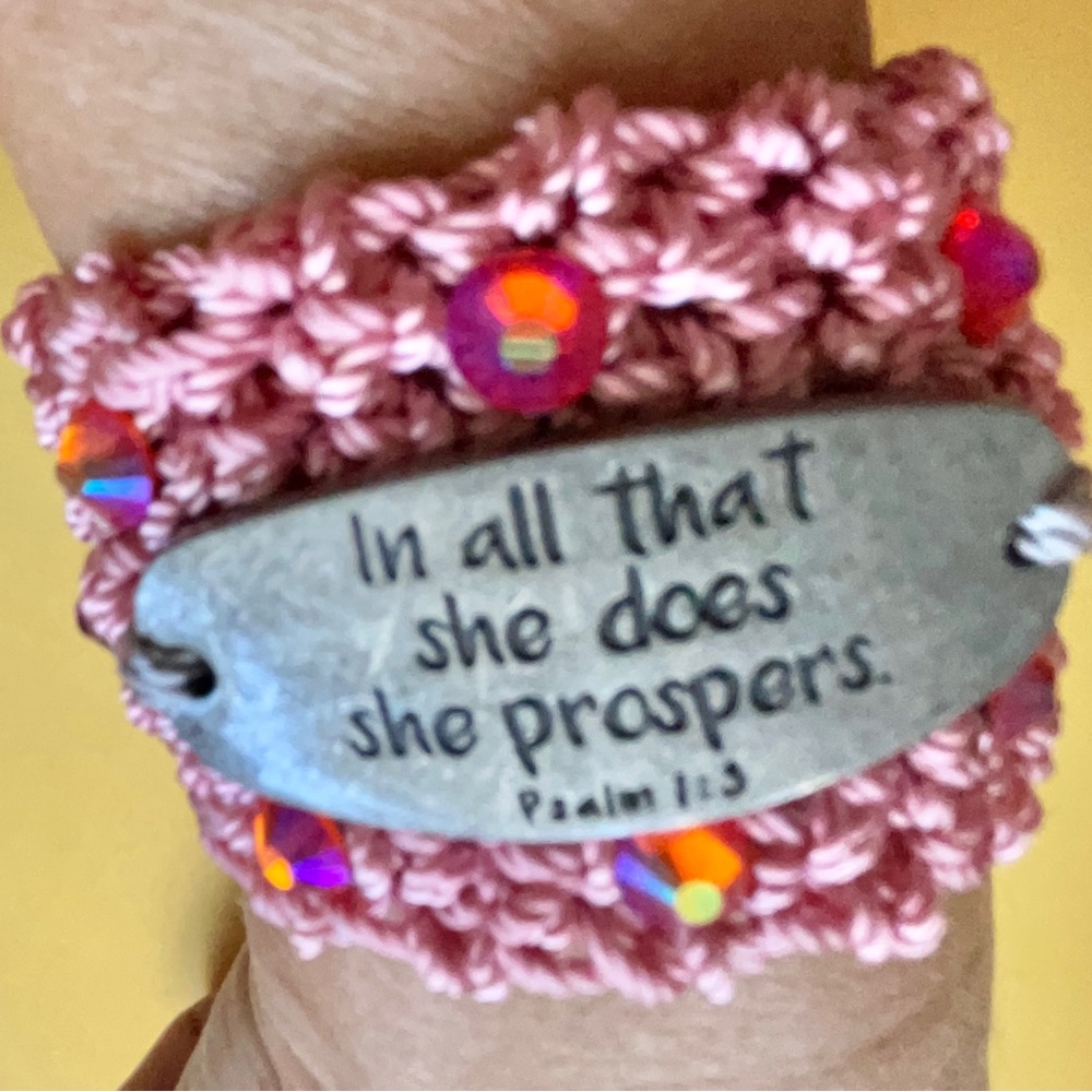 Hand Knits 2 Love Bracelet Bible Verse Beads Antiqued Silverstone Designer